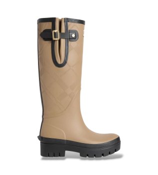 Leighton Tartan Wellington boots in military brown