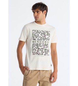 Graphic T-shirt beige leaves