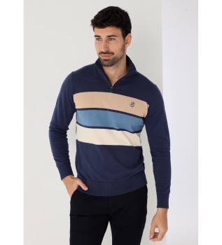 Perkins navy stribet trje med lynls i halsen