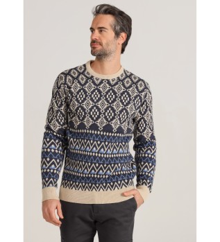 Jersey med kassekrave og jacquardmotiver