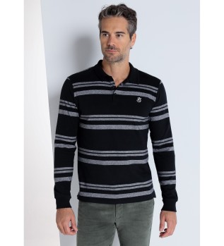 Polo ray  manches longues avec col jacquard noir