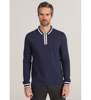 Langrmeliges Poloshirt mit marineblauem Reiverschluss