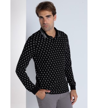 BENDORFF - Langrmet poloshirt med jaquardkrave i minitryk sort
