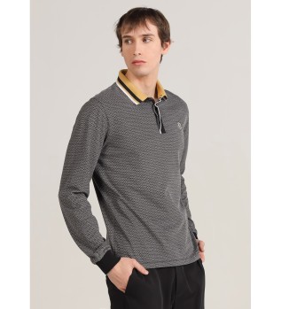 Langrmeliges Poloshirt mit grauem geometrischen Minidruck