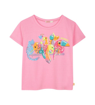 T-shirt med pink pailletdetaljer