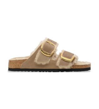 Arizona Big Buckle Leather Sandals Beige Lambskin Wool