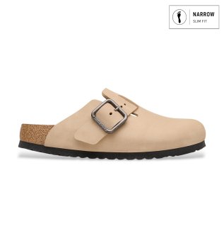 Leather Boston Wire Buckle Sandals (Narrow Fit) sand