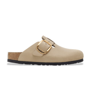 Boston Big Buckle Leather Clogs beige