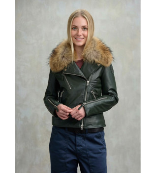 Veste en cuir avec fourrure Cherry noir