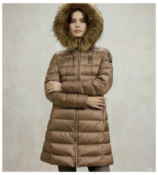 Lang pelsjakke Kristin beige guld beige