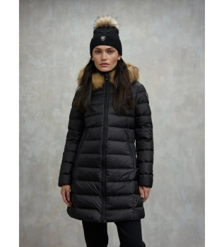 Lang jakke med pelskant Kristin sort