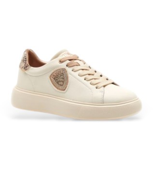 Beige Logo-Lederturnschuhe