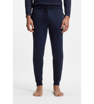 Pantaloni in pile blu navy con logo e striscia