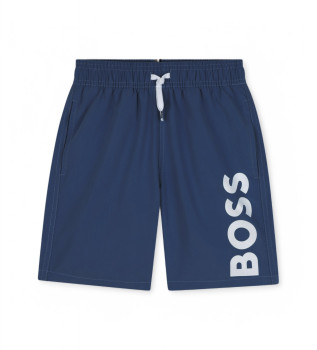 Surfing trunks with navy logo print