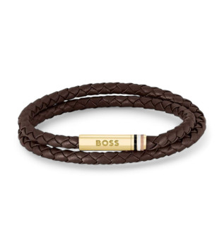 Brazalete de Piel Trenzado Doble marrn