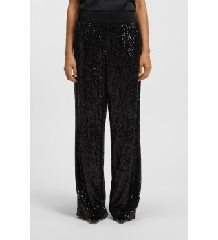 Bukser med vide ben og sort pailletudsmykning