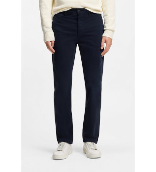 Marineblaue Stretch-Baumwollsatin-Hose in normaler Passform