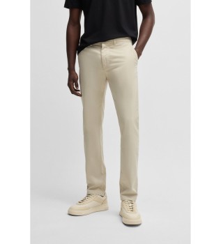 Pantalón regular fit de satén de algodón elástico beige