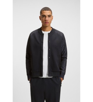 Camisola com padr�o xadrez e bot�es na frente em azul-marinho