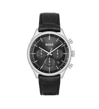 Montre chronographe analogique avec bracelet en cuir Gregor noir