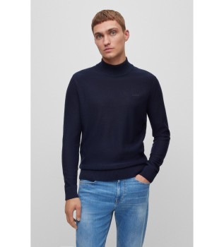 Pull � col roul� en laine m�lang�e avec logo brod� marine