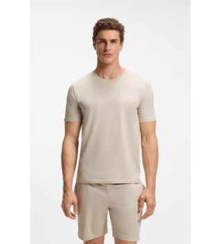 T-shirt beige in cotone elasticizzato con logo ricamato