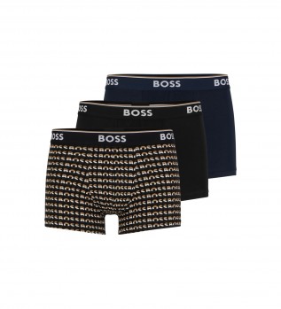 3 packs de boxers Power Desig preto, azul marinho