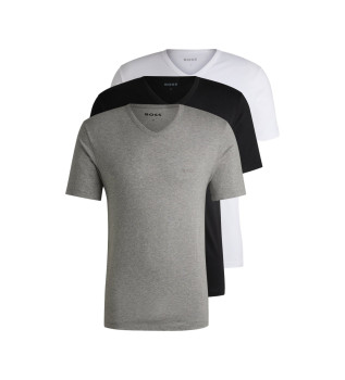 Lot de 3 t-shirts � col en V blanc, gris, noir