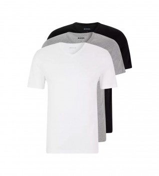 Lot de 3 t-shirts  col en V blanc, gris et noir
