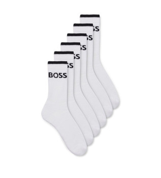 Sechserpack weie Socken aus gerippter Baumwolle