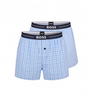 2er Pack Pyjama-Shorts Logo-Bund blau, Streifen blau