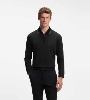Polo plissê de manga comprida preto
