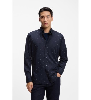 Chemise en popeline � coupe r�guli�re, imprim� marine