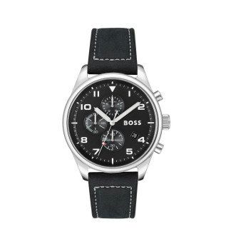 Montre analogique avec bracelet en cuir View Black