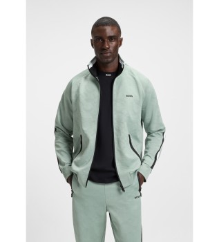 Felpa jacquard circolare con zip e strisce laterali verdi