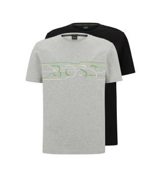 Pack 2 Katoen Stretch T-shirts grijs, zwart