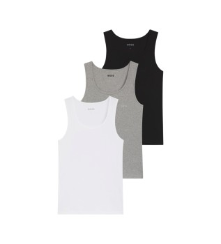 Set di 3 canottiere: bianca, grigia, nera