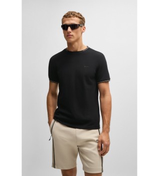 Stretch-Baumwoll-T-Shirt mit Streifen und schwarzem Logo