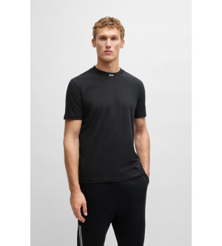 Stretch cotton T-shirt with logo collar black