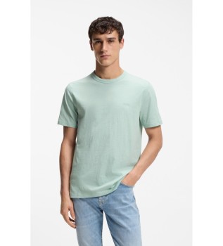 Turkos stickad T-shirt med logotyp