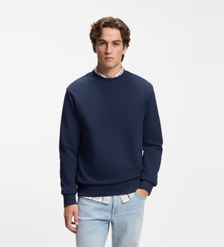 Sweatshirt i bomuldsfleece med trykt logo, marineblå