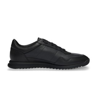 Baskets  lacets en cuir lisse avec passepoil uni Noir