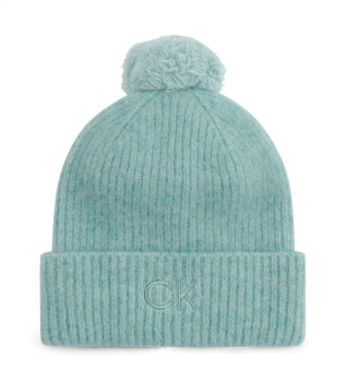 Gorro de malha macia com pompom azul