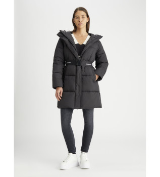 Manteau en duvet de plumes en nylon avec ceinture noire
