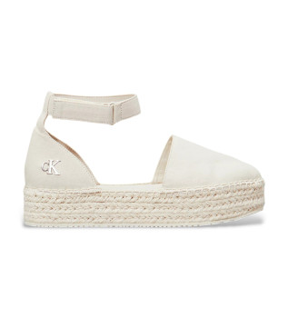 Espadrilles i beige canvas med beige plattform
