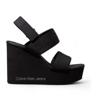 Kup Calvin Klein Jeans Czarne sandały na koturnie - wysokość koturny 10,8 cm