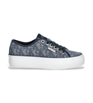 Sneakers con plateau in jacquard con logo blu