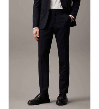 Slim fit wool suit trousers navy