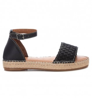 Sandlias pretas de couro com tira no tornozelo