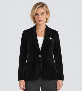 Black slim-fit long velvet jacket